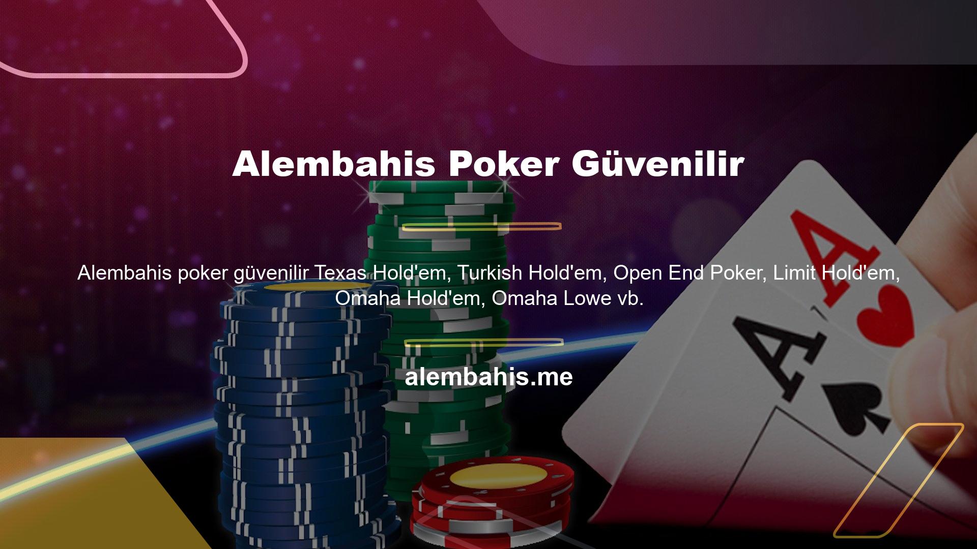 herhangi bir poker oyununda şansınızı denemeyi planlıyorsanız sitedeki Alembahis poker oyunları bölümünü ziyaret edebilirsiniz